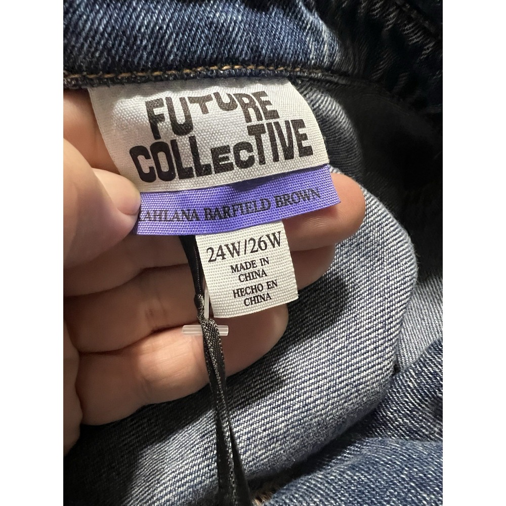 Future Collective Kahlana Barfield Brown Puff Sleeve Denim Dress Size 24/26w - Picture 3 of 4